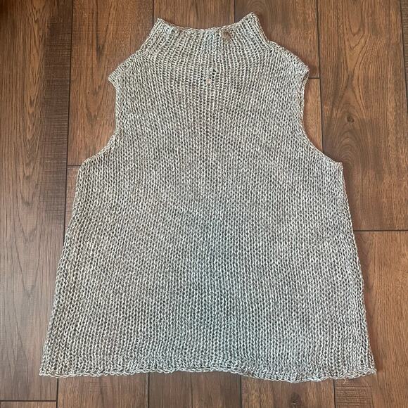 Eileen Fisher Sweaters - Eileen Fisher Open Knit 100% Linen Sweater Mock Neck Sleeveless Tunic Top 3X